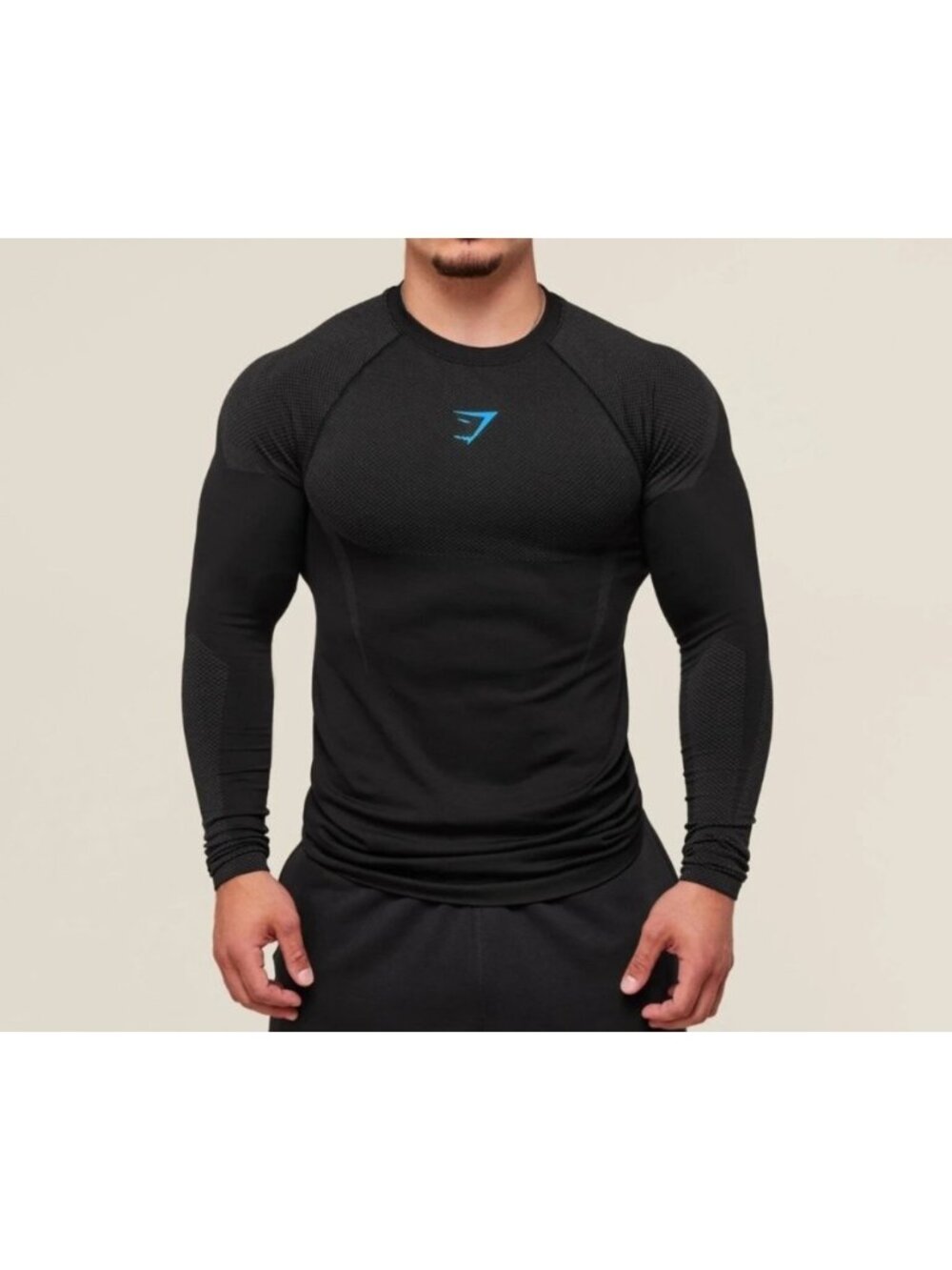 Gymshark Mens Sz Small Onyx 5.0 Seamless Long Sleeve Shirt Black/Onyx Grey